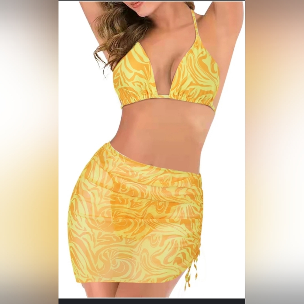 "Shein" Vibrant Orange Swirl Bikini Set